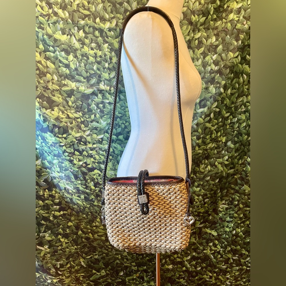 Like new  Brighton crossbody Stylish Woven Crossbody Bag - Black and sage